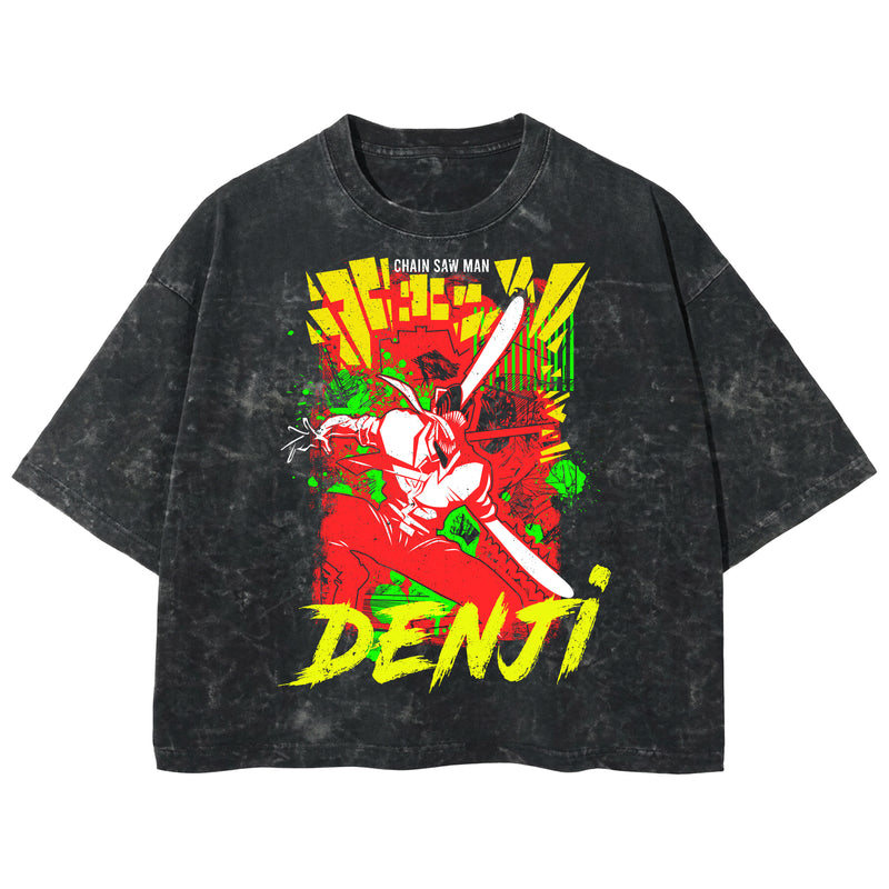 Playera streetwear premium de anime y gaming ExtraLife MX, corte boxy deluxe mineral wash heavyweight en color Acid Wash, moda urbana mexicana de culto.