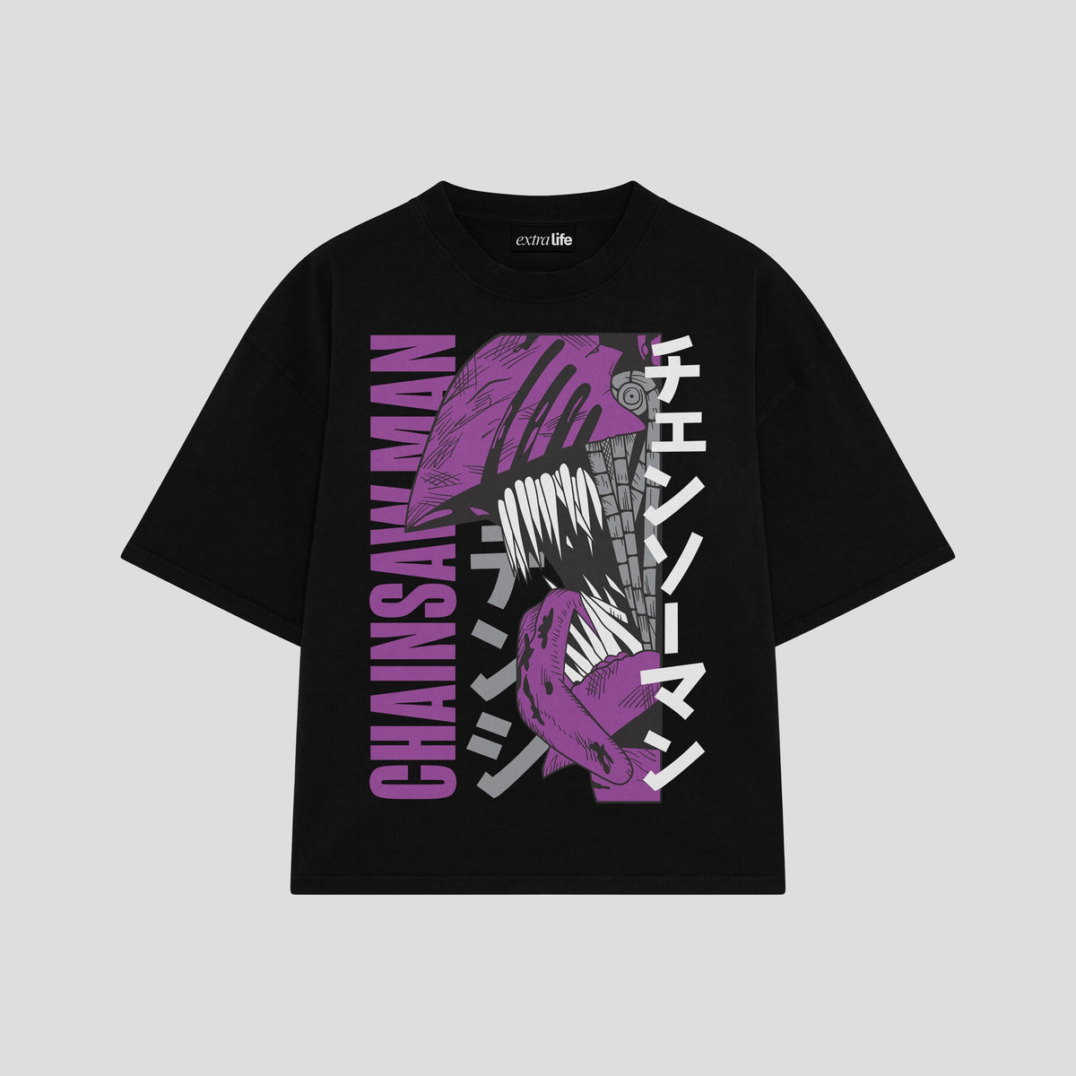 Playera streetwear premium de anime y gaming ExtraLife MX, corte oversized drop shoulder ligero y fresco en color Deep Black y Off-White, moda urbana mexicana de culto.