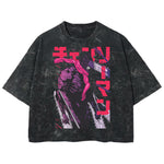 Playera streetwear premium de anime y gaming ExtraLife MX, corte boxy deluxe mineral wash heavyweight en color Acid Wash, moda urbana mexicana de culto.