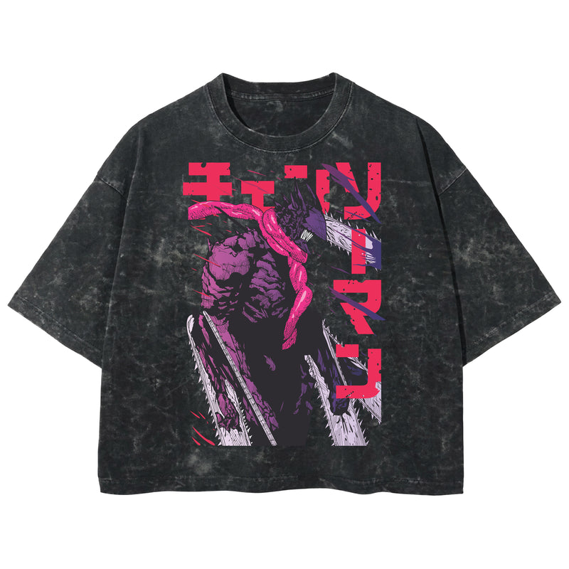 Playera streetwear premium de anime y gaming ExtraLife MX, corte boxy deluxe mineral wash heavyweight en color Acid Wash, moda urbana mexicana de culto.