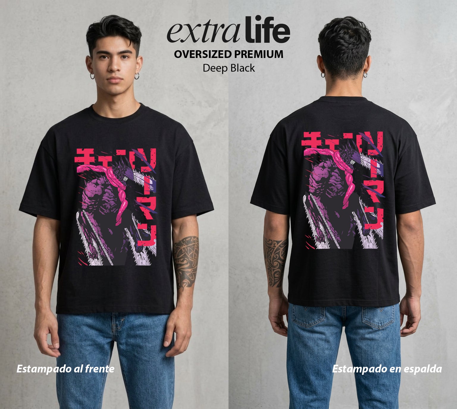 El Contrato Infernal | La Motosierra Infernal #00411 - Playera Oversized Premium | Deep Black - Foto en modelo