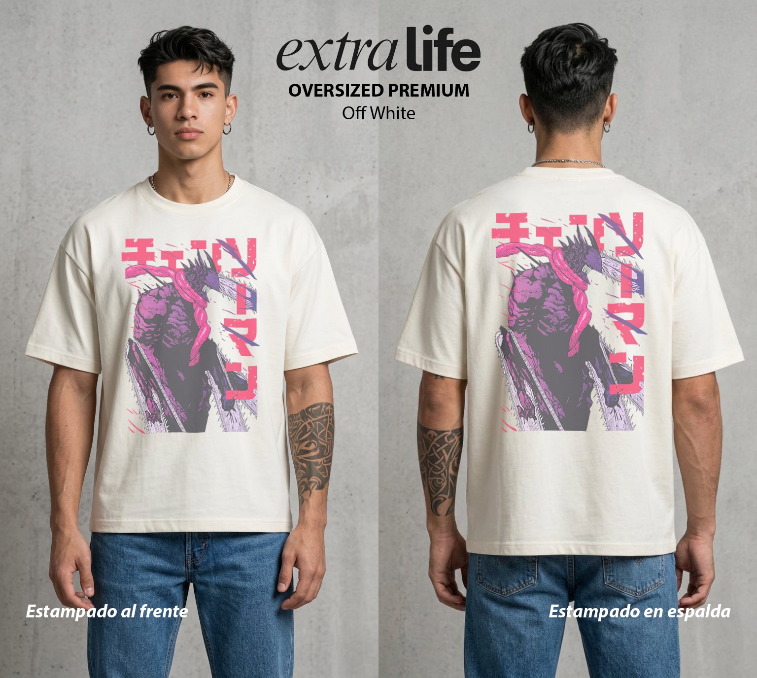 El Contrato Infernal | La Motosierra Infernal #00411 - Playera Oversized Premium | Off White - Foto en modelo