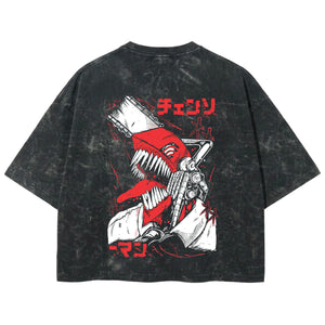 Playera streetwear premium de anime y gaming ExtraLife MX, corte boxy deluxe mineral wash heavyweight en color Acid Wash, moda urbana mexicana de culto.