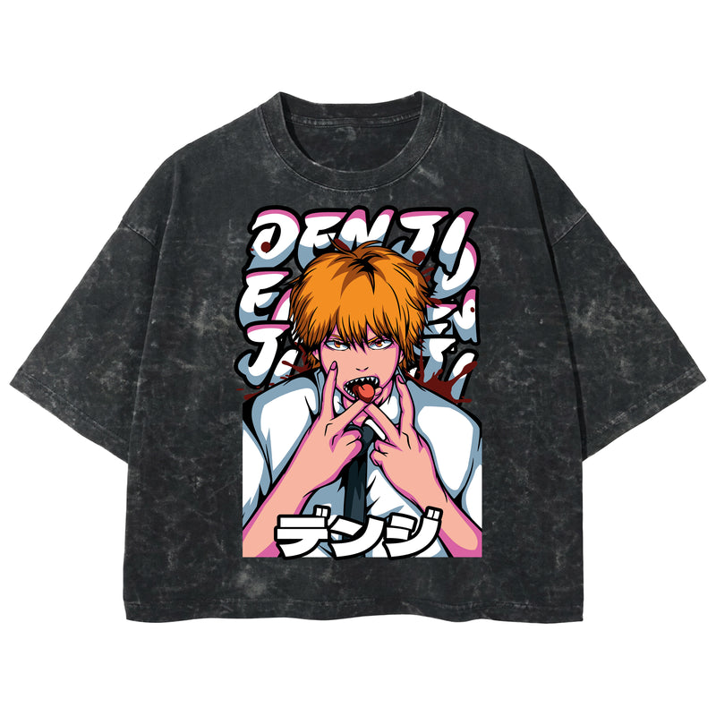 Playera streetwear premium de anime y gaming ExtraLife MX, corte boxy deluxe mineral wash heavyweight en color Acid Wash, moda urbana mexicana de culto.