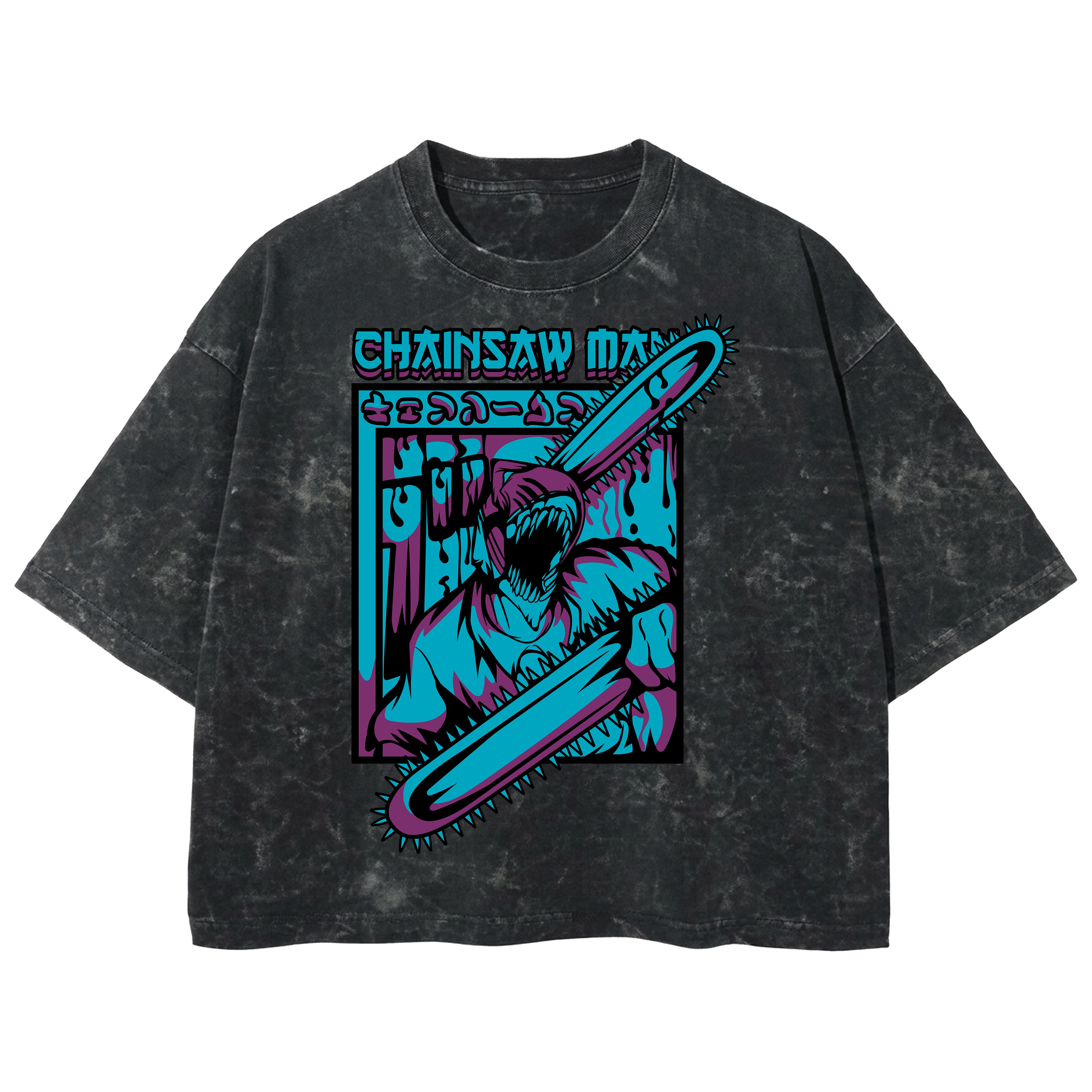Playera streetwear premium de anime y gaming ExtraLife MX, corte boxy deluxe mineral wash heavyweight en color Acid Wash, moda urbana mexicana de culto.
