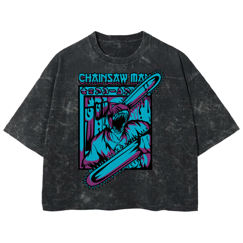 Playera streetwear premium de anime y gaming ExtraLife MX, corte boxy deluxe mineral wash heavyweight en color Acid Wash, moda urbana mexicana de culto.