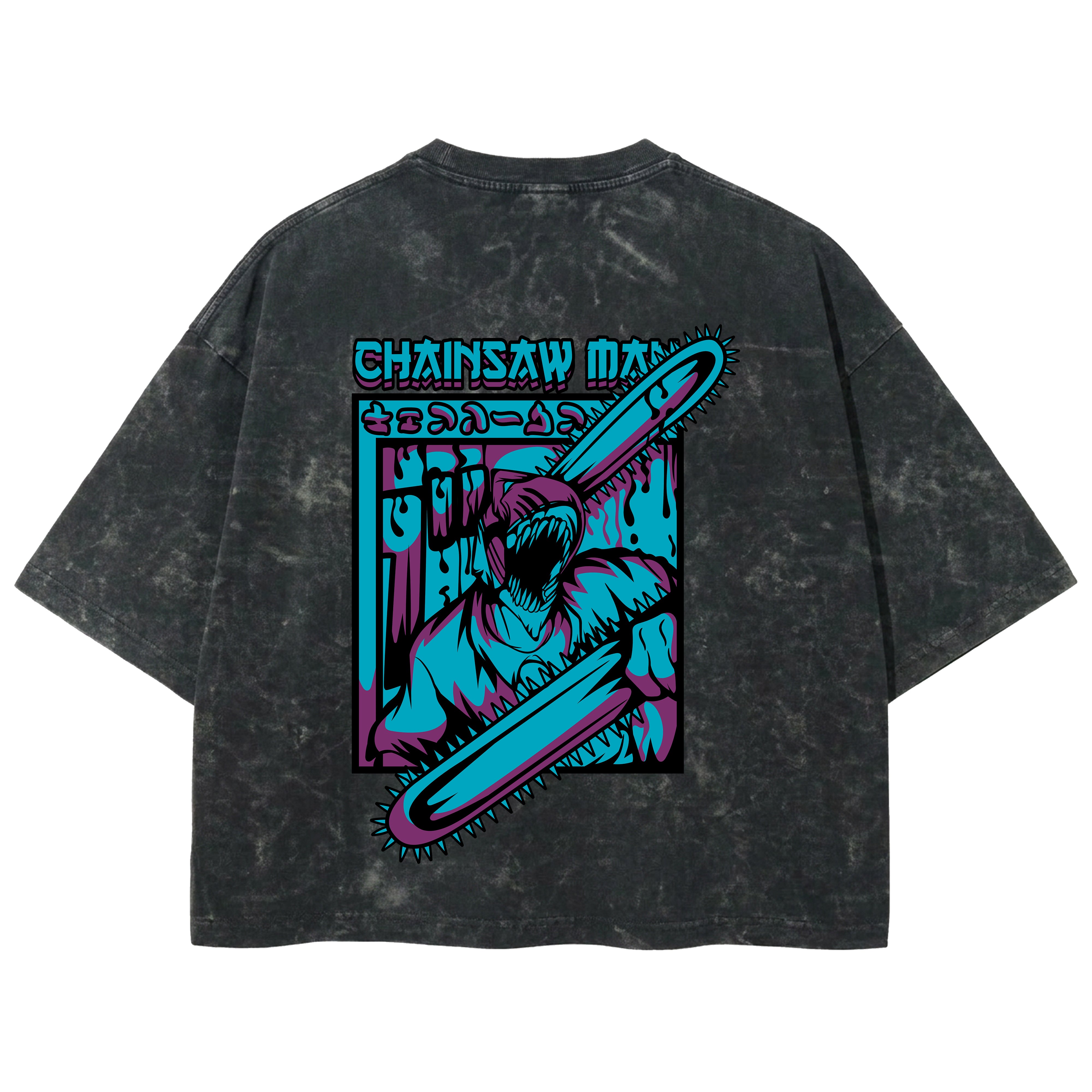 Playera streetwear premium de anime y gaming ExtraLife MX, corte boxy deluxe mineral wash heavyweight en color Acid Wash, moda urbana mexicana de culto.