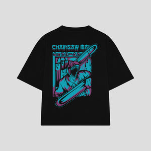 Playera streetwear premium de anime y gaming ExtraLife MX, corte boxy oversized drop shoulder heavyweight en color Deep Black y Off-White, moda urbana mexicana de culto.