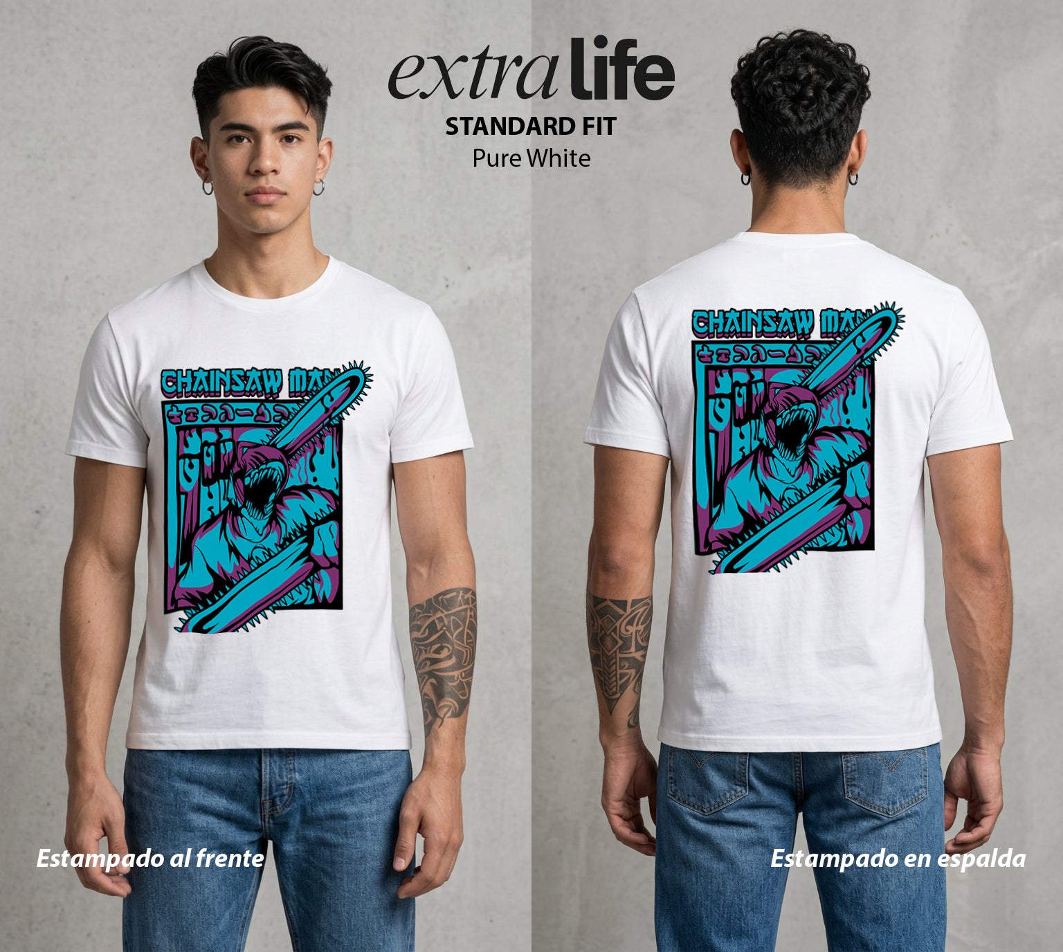 El Contrato Infernal | Motosierra y Corazon #00415 - Playera Standard Fit | Pure White - Foto en modelo