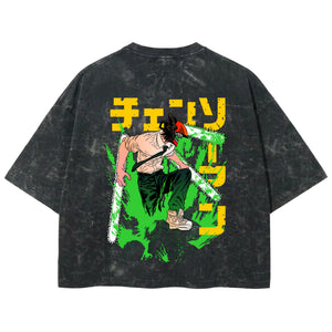 Playera streetwear premium de anime y gaming ExtraLife MX, corte boxy deluxe mineral wash heavyweight en color Acid Wash, moda urbana mexicana de culto.