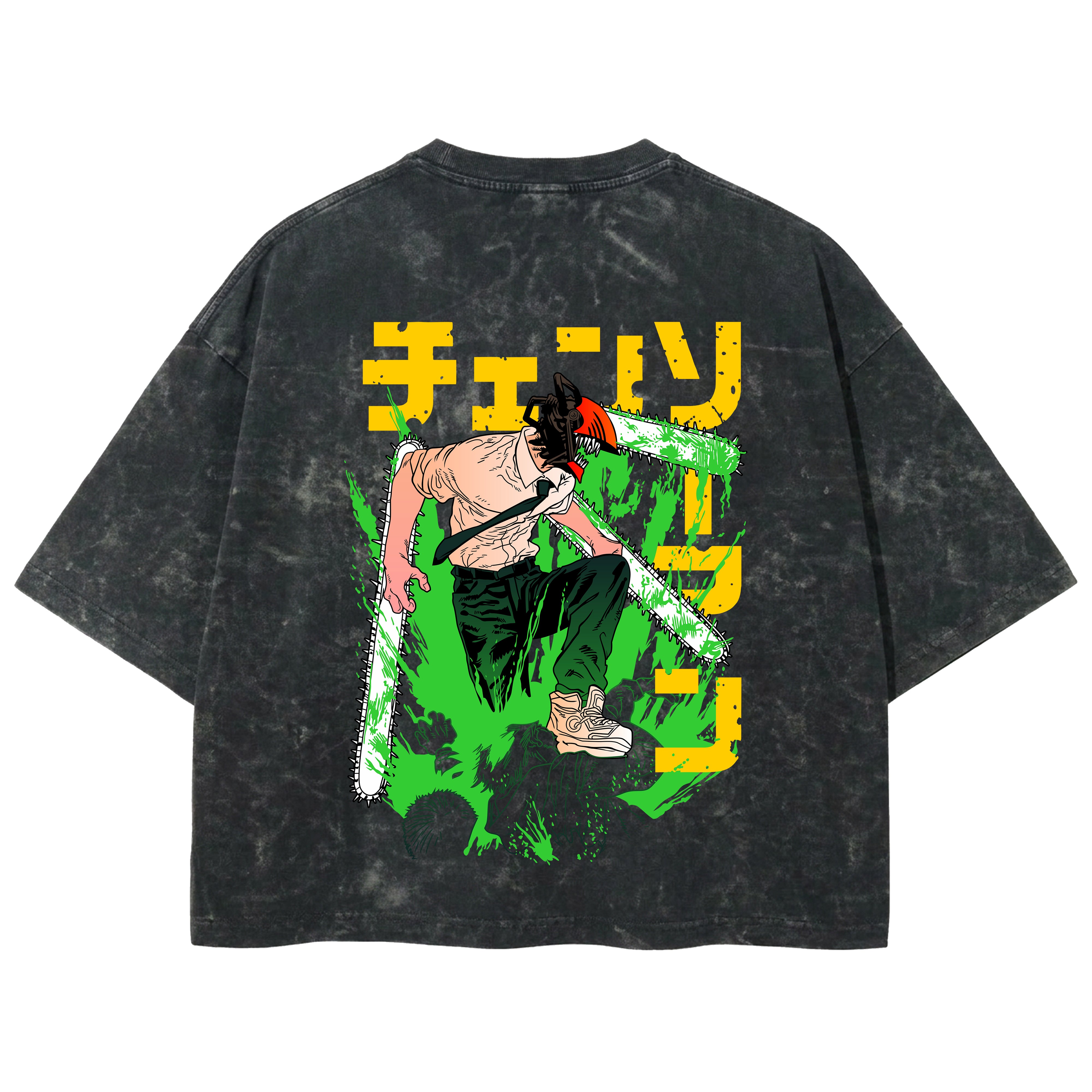 Playera streetwear premium de anime y gaming ExtraLife MX, corte boxy deluxe mineral wash heavyweight en color Acid Wash, moda urbana mexicana de culto.