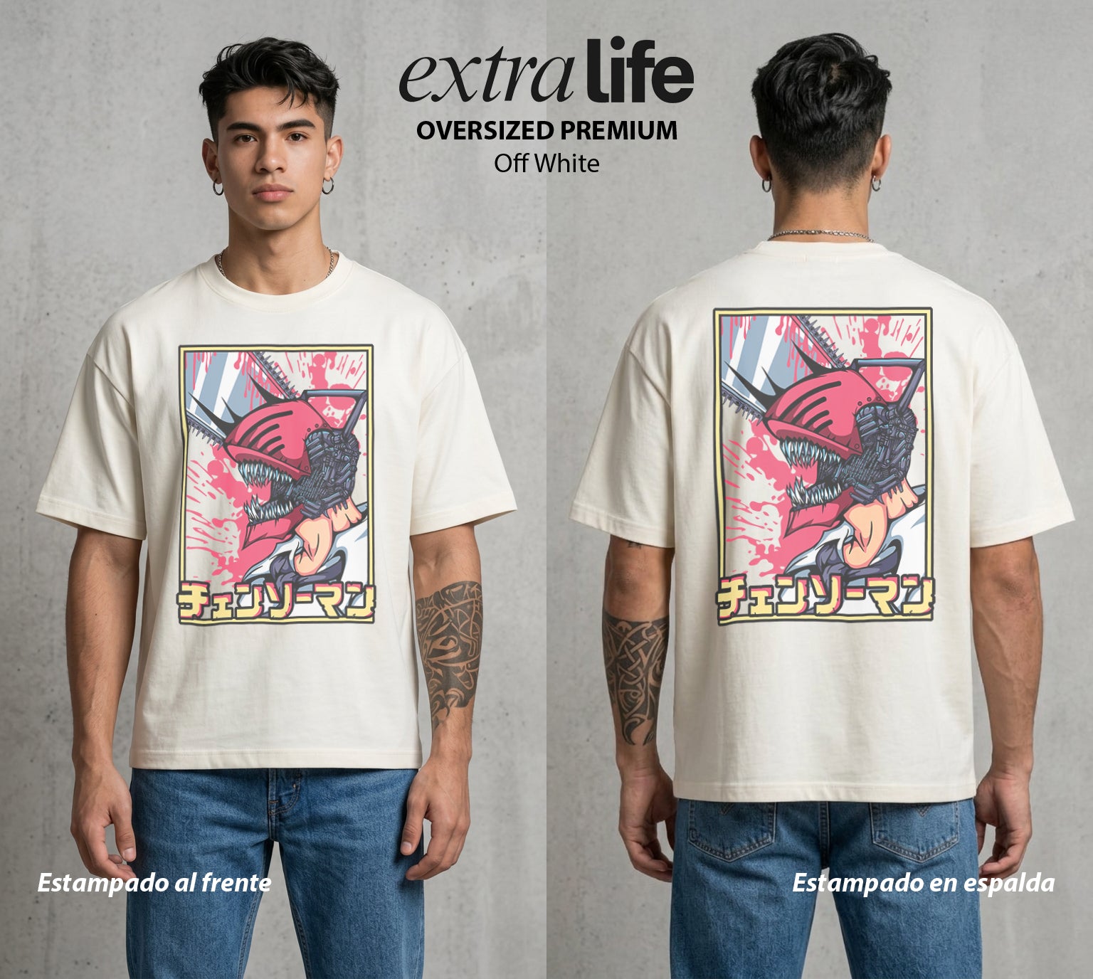 El Contrato Infernal | El Heroe de la Sierra #00417 - Playera Oversized Premium | Off White - Foto en modelo