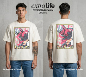 El Contrato Infernal | El Heroe de la Sierra #00417 - Playera Oversized Premium | Off White - Foto en modelo