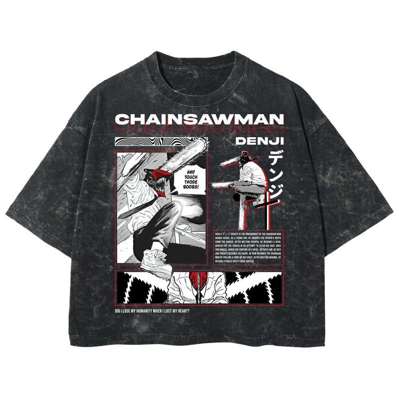 Playera streetwear premium de anime y gaming ExtraLife MX, corte boxy deluxe mineral wash heavyweight en color Acid Wash, moda urbana mexicana de culto.