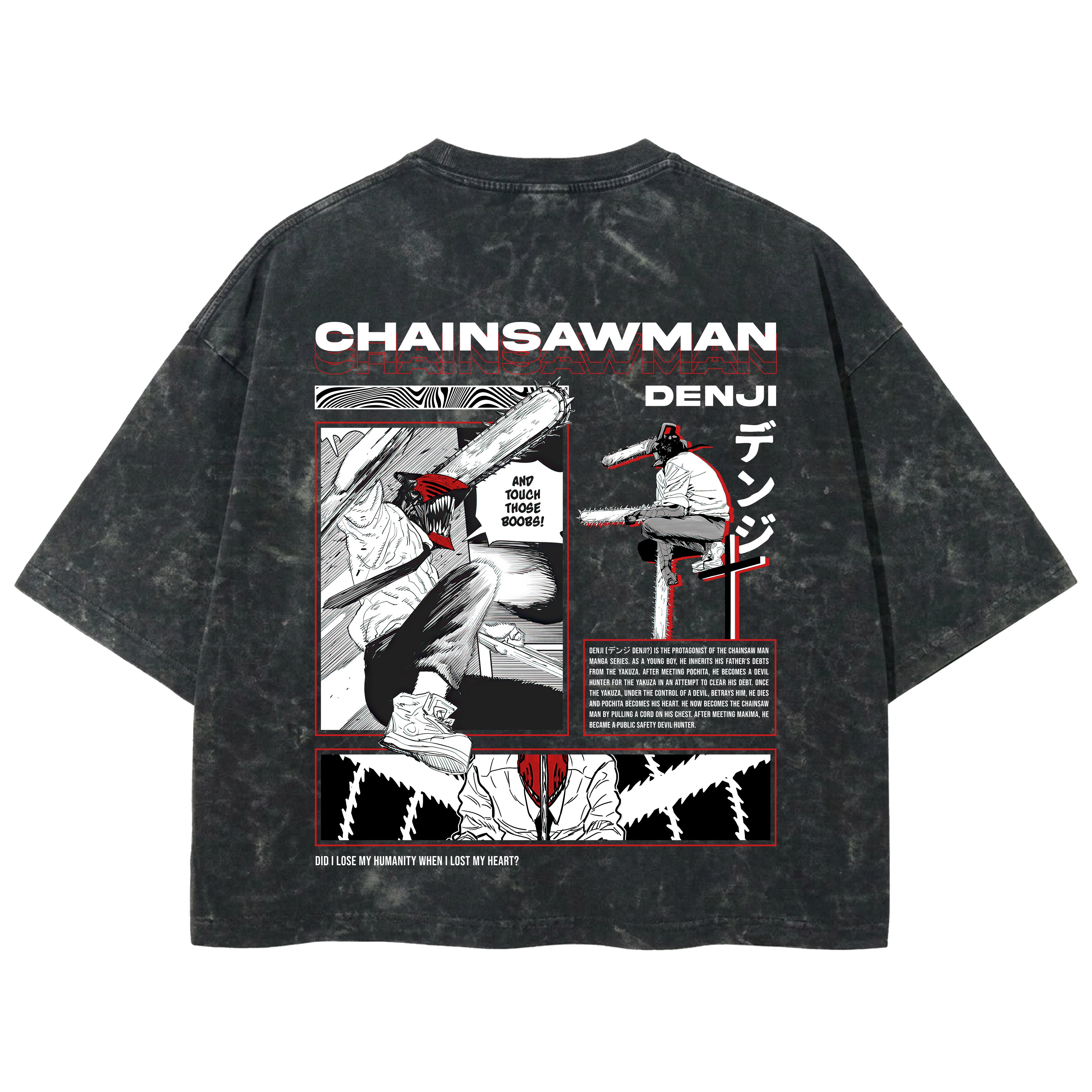 Playera streetwear premium de anime y gaming ExtraLife MX, corte boxy deluxe mineral wash heavyweight en color Acid Wash, moda urbana mexicana de culto.