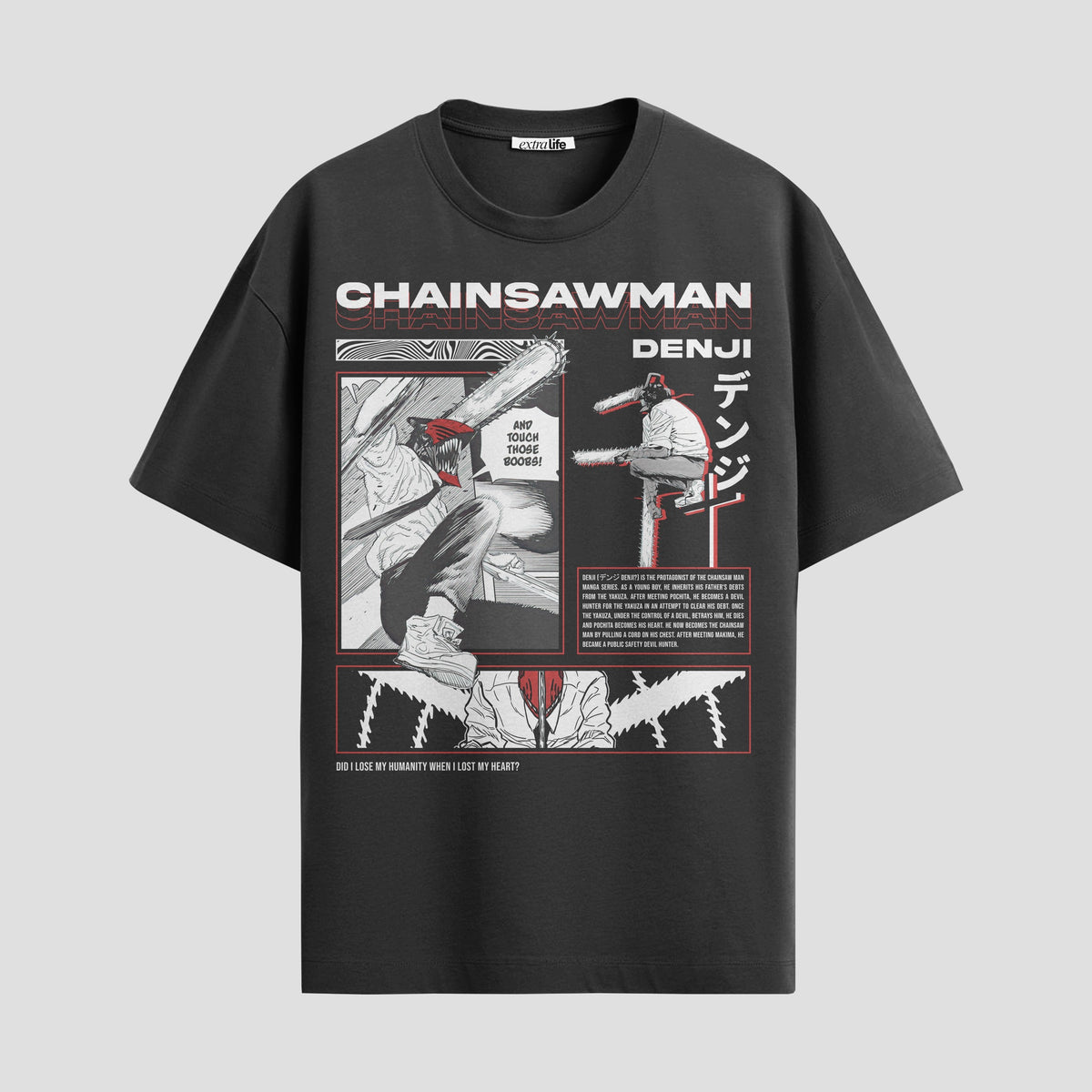 Playera urbana de anime y gaming ExtraLife MX, corte Classic Premium unisex ligero y transpirable en color Deep Black y Pure White, ropa de uso diario para gym y casual.
