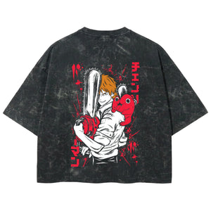 Playera streetwear premium de anime y gaming ExtraLife MX, corte boxy deluxe mineral wash heavyweight en color Acid Wash, moda urbana mexicana de culto.