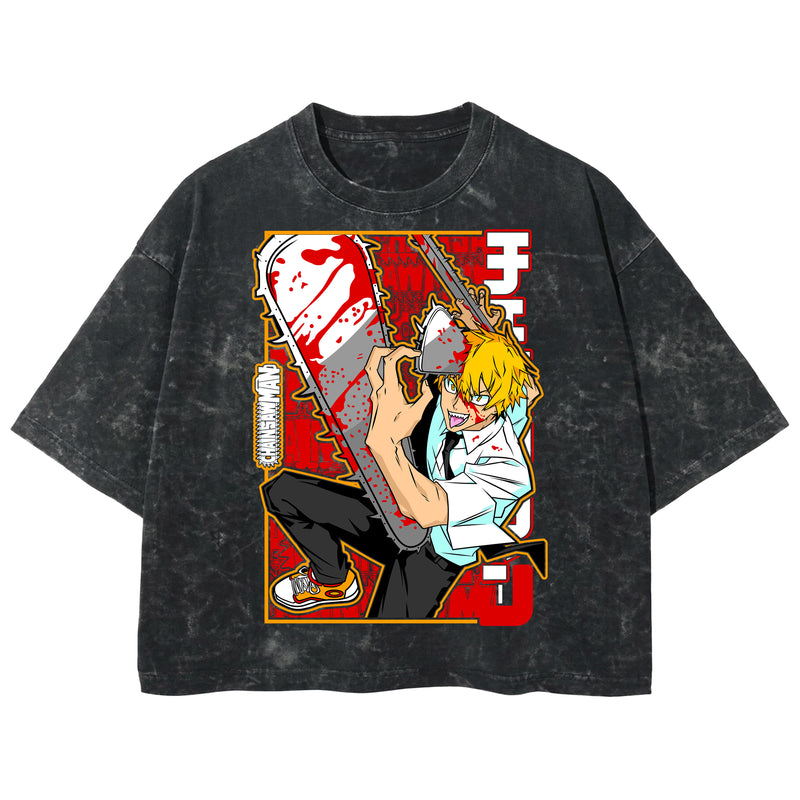 Playera streetwear premium de anime y gaming ExtraLife MX, corte boxy deluxe mineral wash heavyweight en color Acid Wash, moda urbana mexicana de culto.