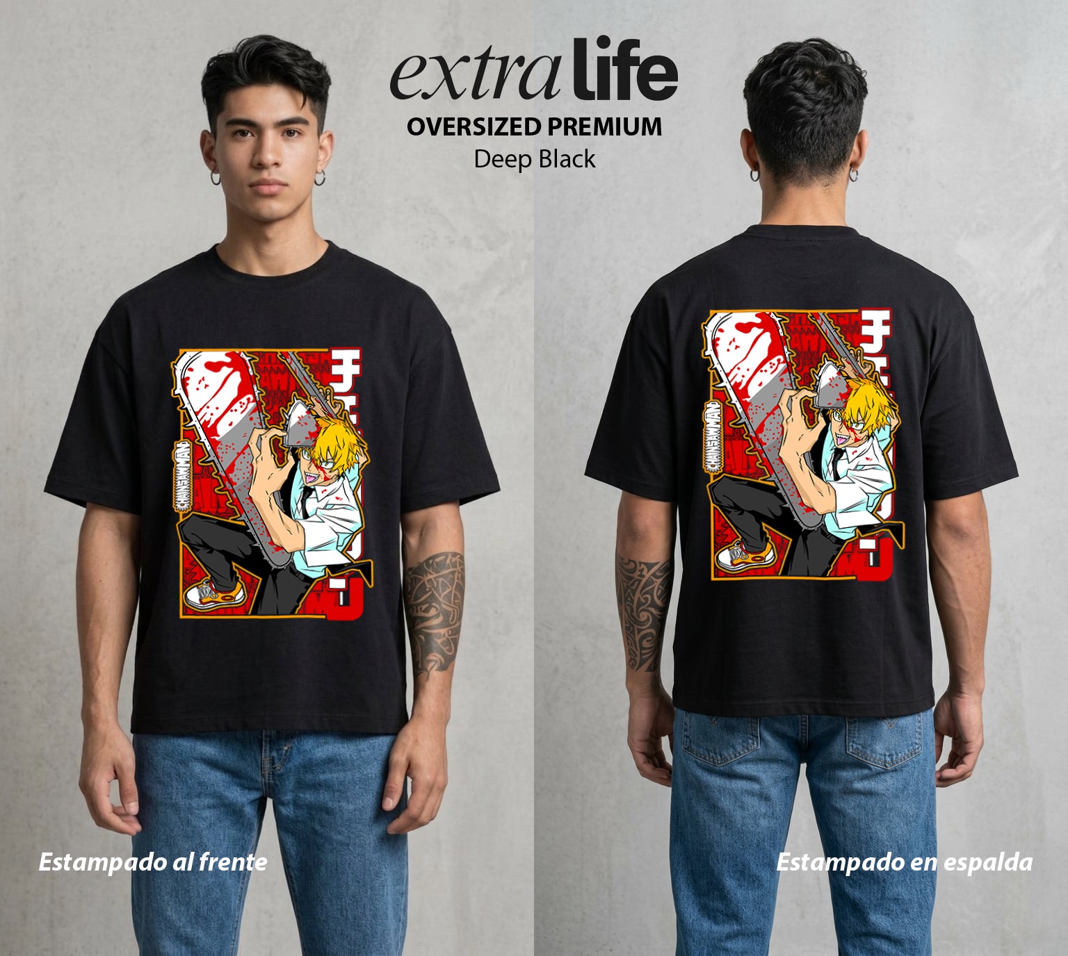 El Contrato Infernal | El Contrato con el Diablo #00421 - Playera Oversized Premium | Deep Black - Foto en modelo
