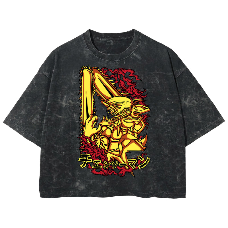 Playera streetwear premium de anime y gaming ExtraLife MX, corte boxy deluxe mineral wash heavyweight en color Acid Wash, moda urbana mexicana de culto.