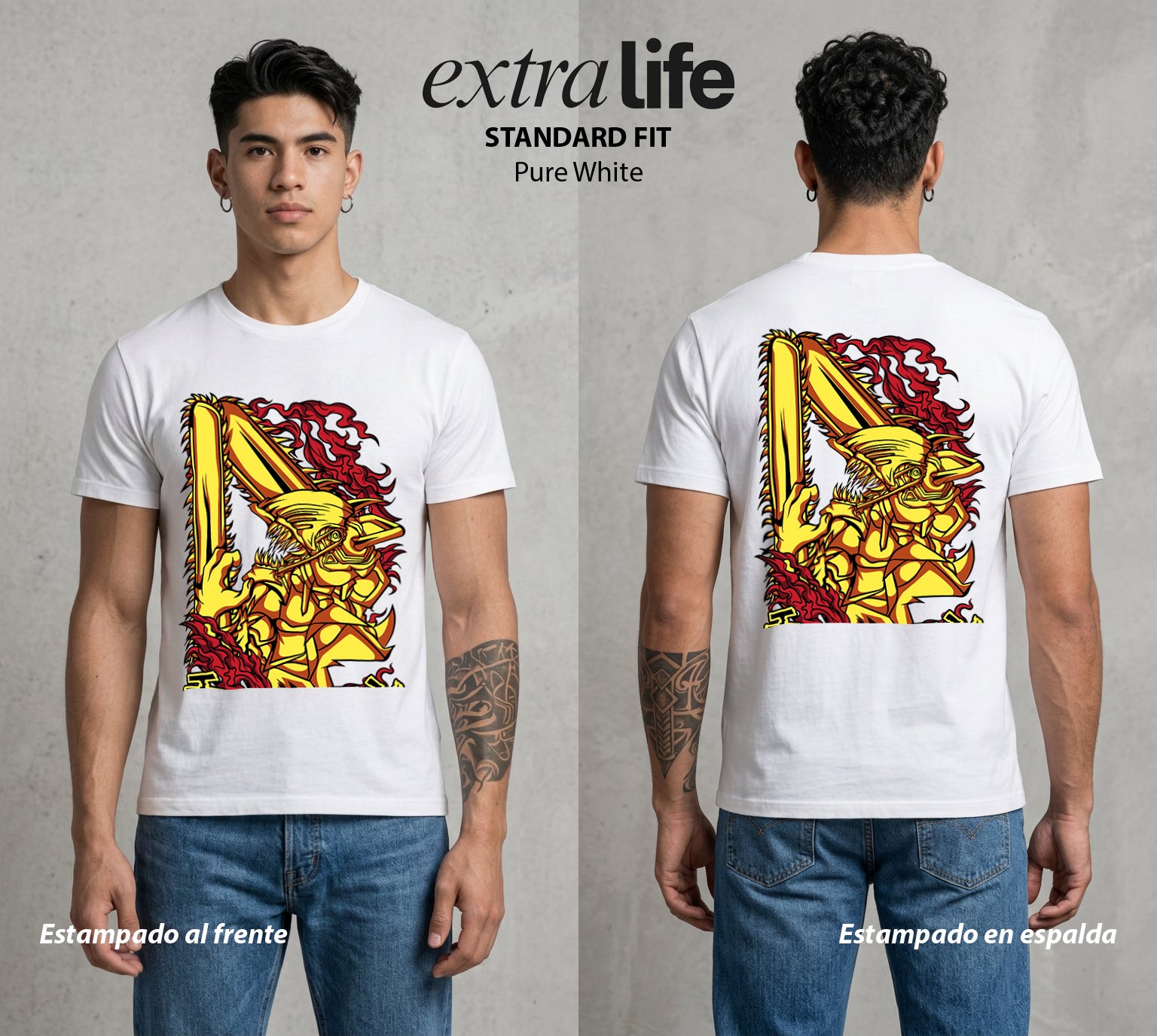 El Contrato Infernal | Motosierra y Corazon #00422 - Playera Standard Fit | Pure White - Foto en modelo