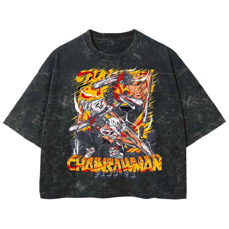 Playera streetwear premium de anime y gaming ExtraLife MX, corte boxy deluxe mineral wash heavyweight en color Acid Wash, moda urbana mexicana de culto.