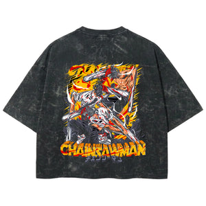 Playera streetwear premium de anime y gaming ExtraLife MX, corte boxy deluxe mineral wash heavyweight en color Acid Wash, moda urbana mexicana de culto.