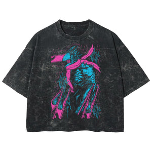 Playera streetwear premium de anime y gaming ExtraLife MX, corte boxy deluxe mineral wash heavyweight en color Acid Wash, moda urbana mexicana de culto.