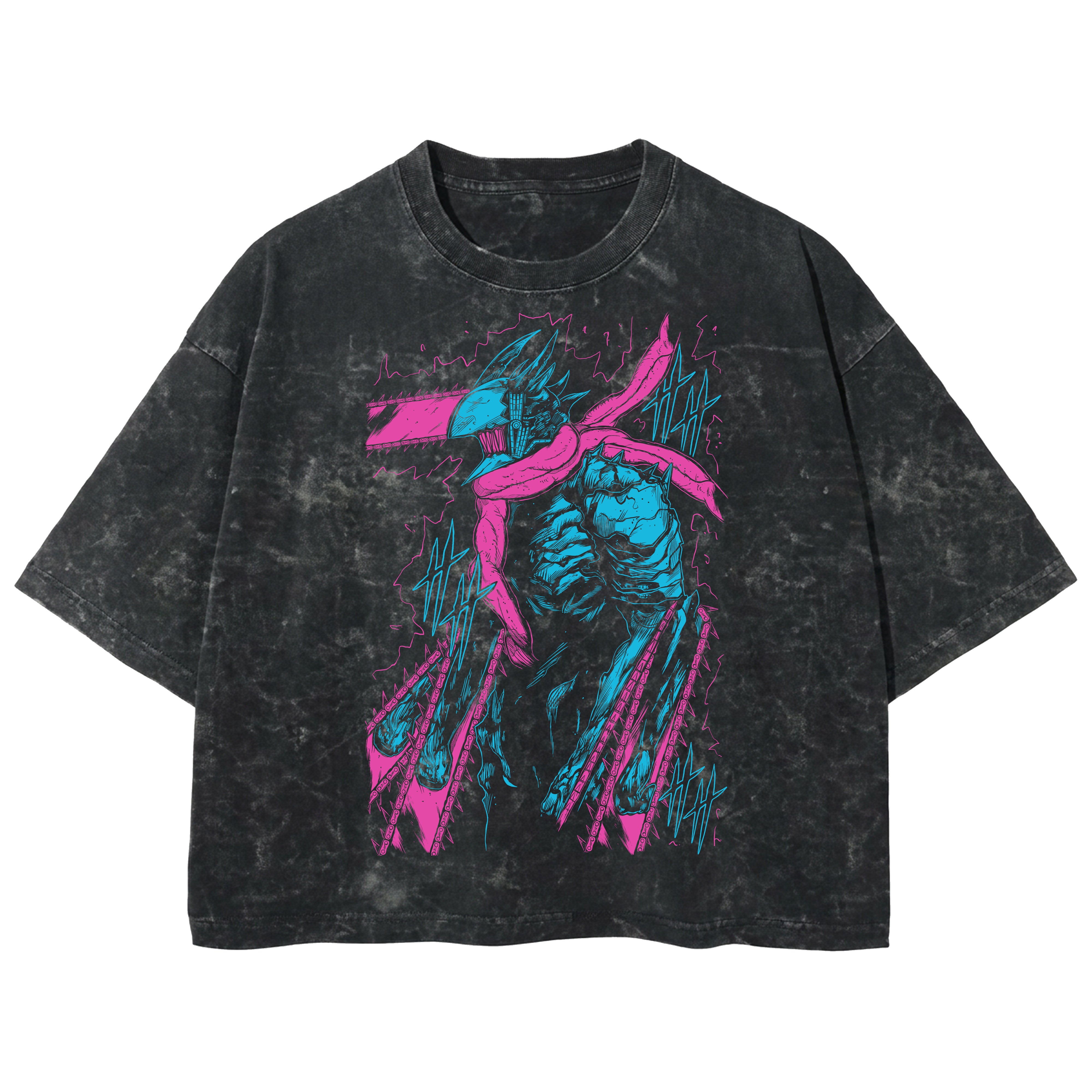 Playera streetwear premium de anime y gaming ExtraLife MX, corte boxy deluxe mineral wash heavyweight en color Acid Wash, moda urbana mexicana de culto.