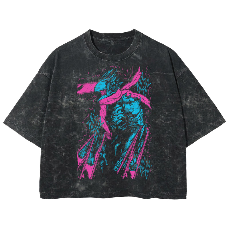 Playera streetwear premium de anime y gaming ExtraLife MX, corte boxy deluxe mineral wash heavyweight en color Acid Wash, moda urbana mexicana de culto.
