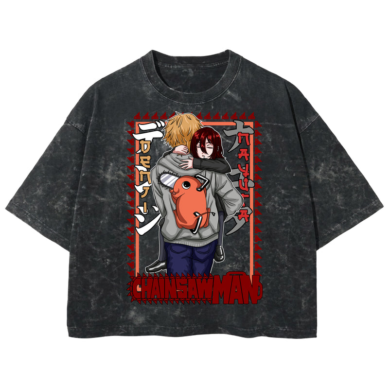 Playera streetwear premium de anime y gaming ExtraLife MX, corte boxy deluxe mineral wash heavyweight en color Acid Wash, moda urbana mexicana de culto.