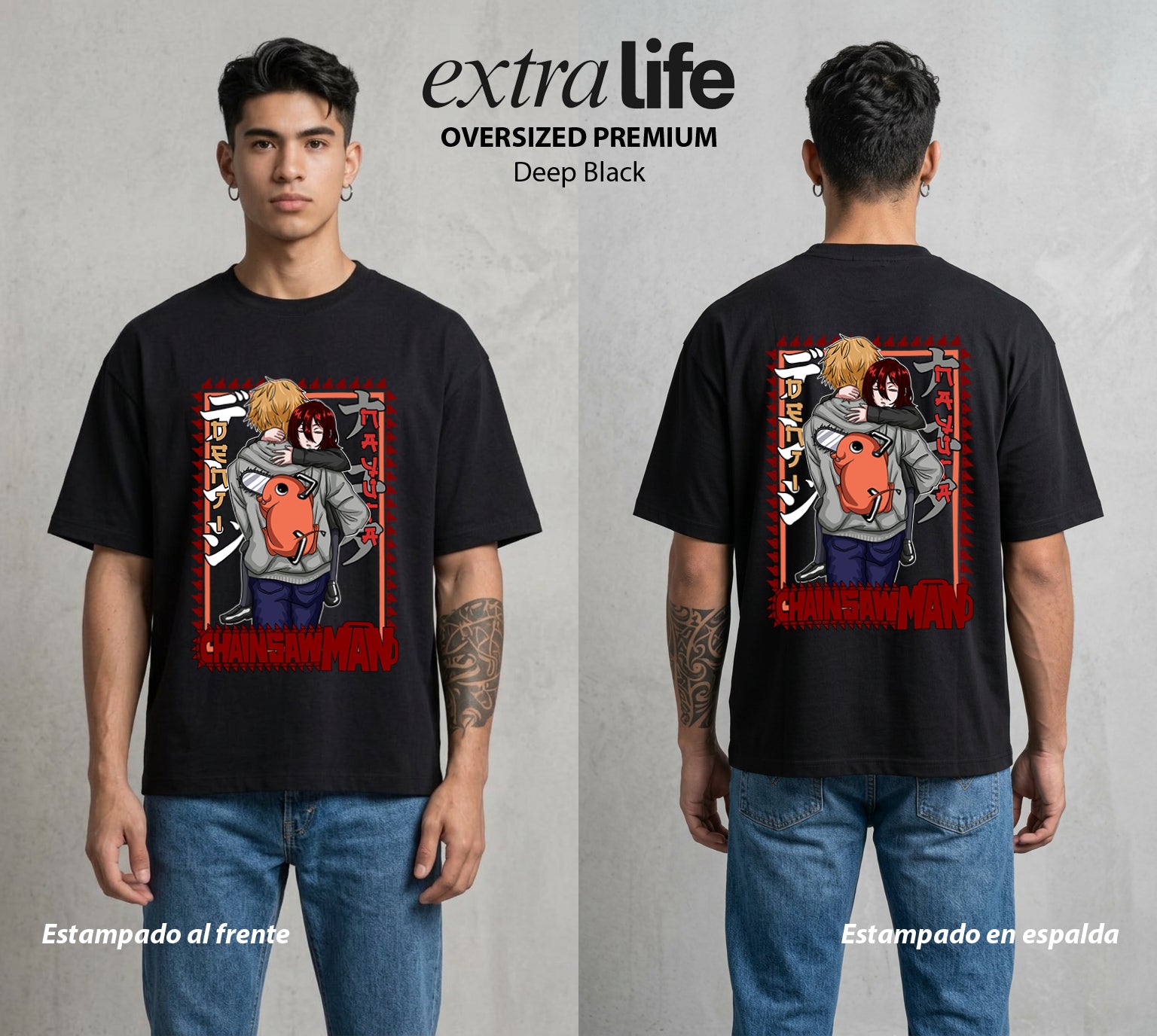El Contrato Infernal | La Motosierra Infernal #00426 - Playera Oversized Premium | Deep Black - Foto en modelo