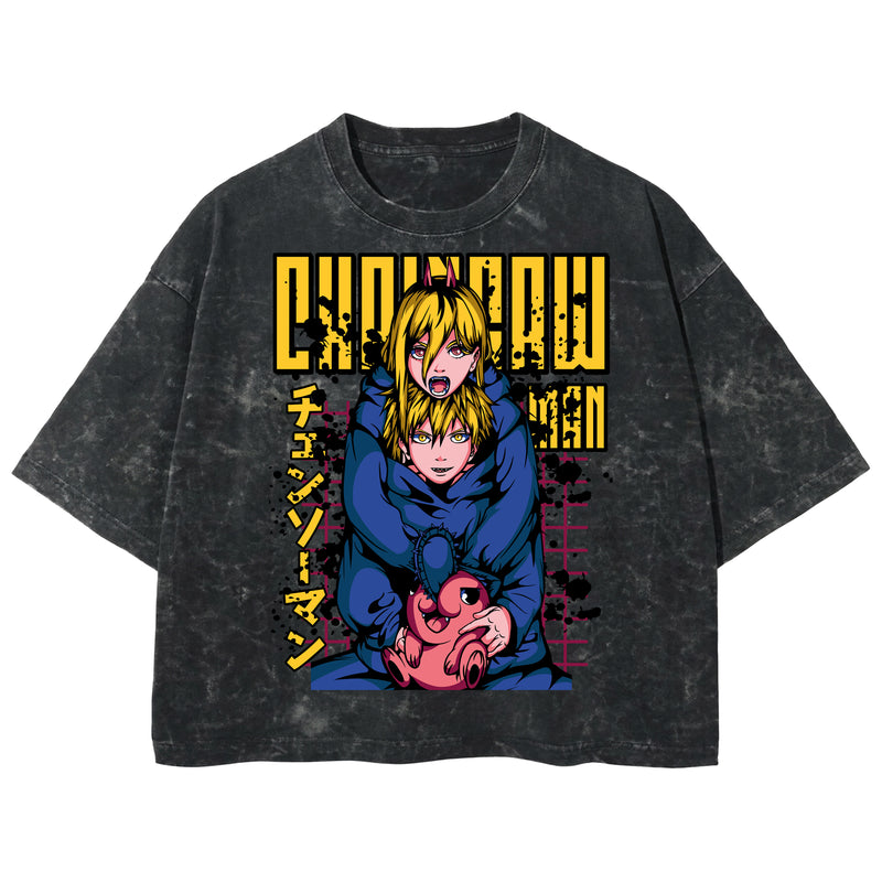 Playera streetwear premium de anime y gaming ExtraLife MX, corte boxy deluxe mineral wash heavyweight en color Acid Wash, moda urbana mexicana de culto.