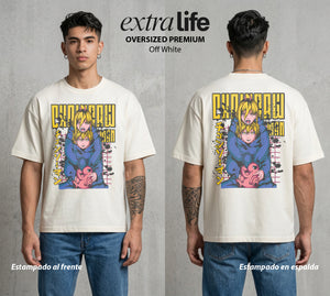 El Contrato Infernal | La Sangre del Diablo #00427 - Playera Oversized Premium | Off White - Foto en modelo