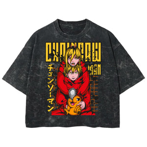 Playera streetwear premium de anime y gaming ExtraLife MX, corte boxy deluxe mineral wash heavyweight en color Acid Wash, moda urbana mexicana de culto.
