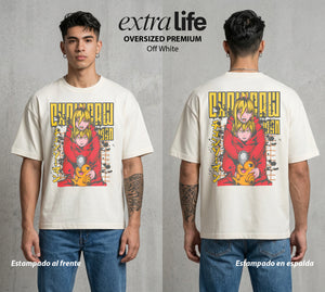 El Contrato Infernal | La Demoniaca Favorita #00430 - Playera Oversized Premium | Off White - Foto en modelo