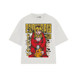 Playera streetwear premium de anime y gaming ExtraLife MX, corte boxy oversized drop shoulder heavyweight en color Deep Black y Off-White, moda urbana mexicana de culto.