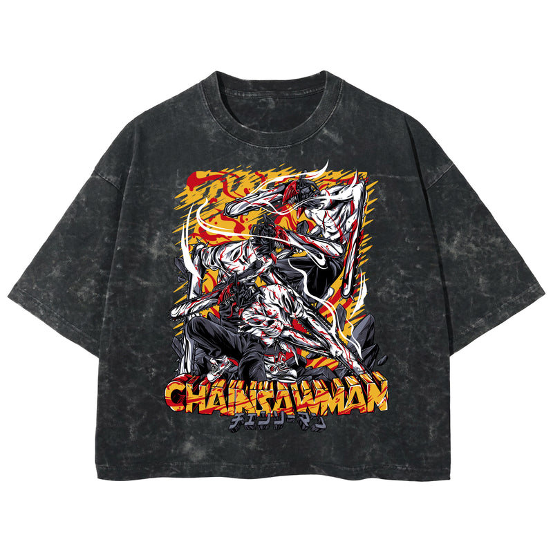 Playera streetwear premium de anime y gaming ExtraLife MX, corte boxy deluxe mineral wash heavyweight en color Acid Wash, moda urbana mexicana de culto.