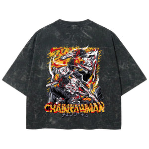 Playera streetwear premium de anime y gaming ExtraLife MX, corte boxy deluxe mineral wash heavyweight en color Acid Wash, moda urbana mexicana de culto.