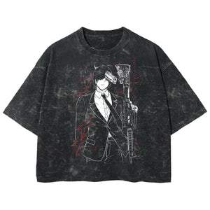 Playera streetwear premium de anime y gaming ExtraLife MX, corte boxy deluxe mineral wash heavyweight en color Acid Wash, moda urbana mexicana de culto.