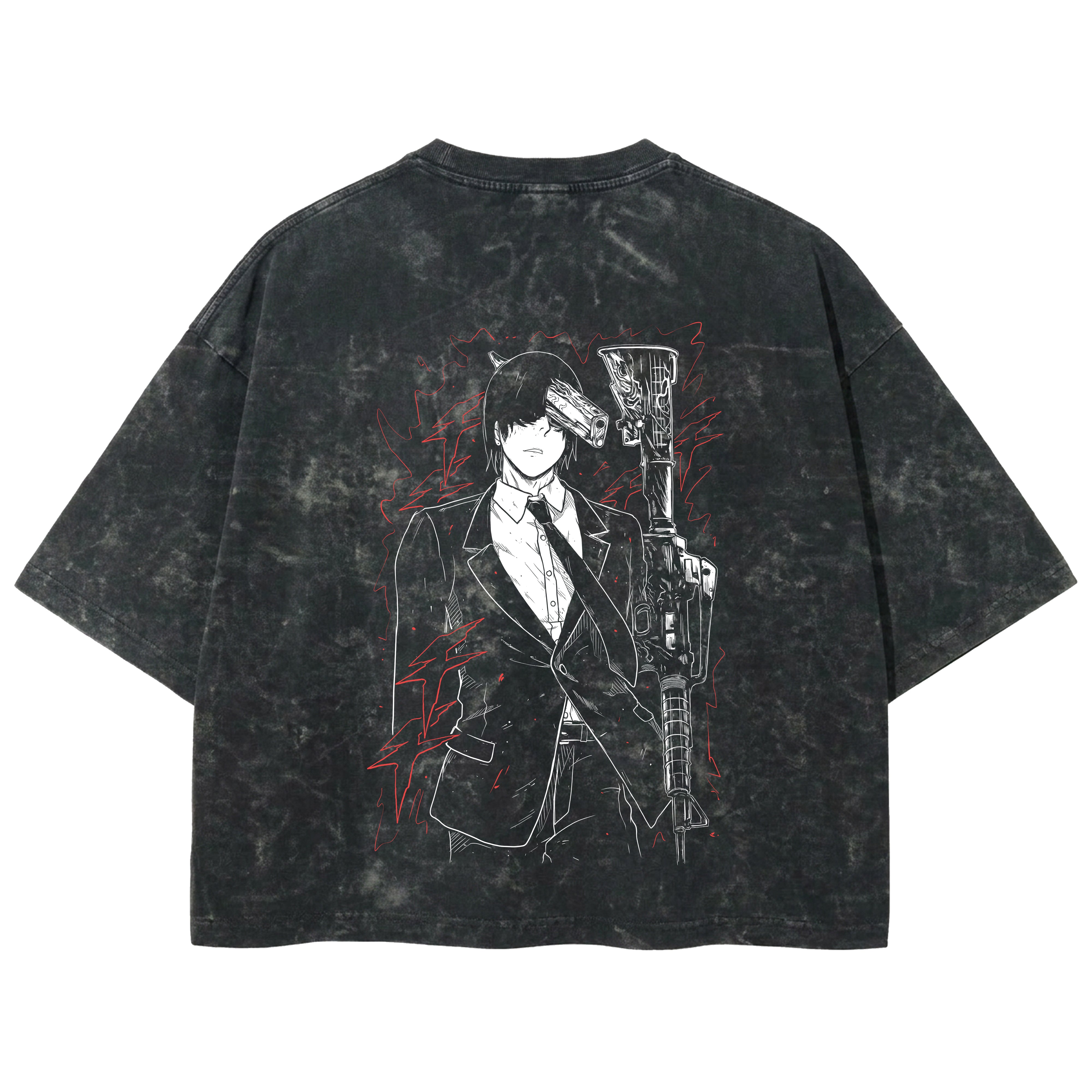 Playera streetwear premium de anime y gaming ExtraLife MX, corte boxy deluxe mineral wash heavyweight en color Acid Wash, moda urbana mexicana de culto.