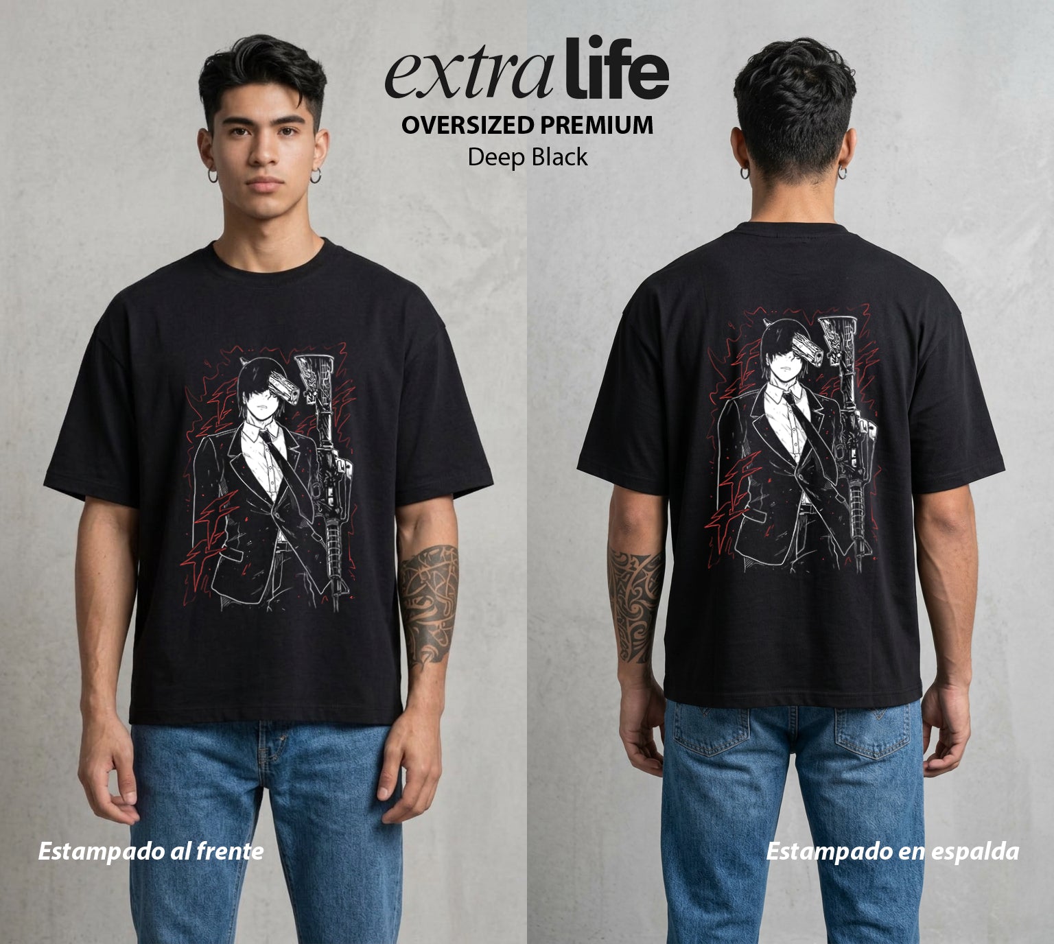 El Contrato Infernal | El Diablo de las Balas #00433 - Playera Oversized Premium | Deep Black - Foto en modelo