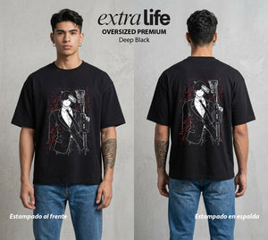 El Contrato Infernal | El Diablo de las Balas #00433 - Playera Oversized Premium | Deep Black - Foto en modelo