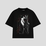 Playera streetwear premium de anime y gaming ExtraLife MX, corte boxy oversized drop shoulder heavyweight en color Deep Black y Off-White, moda urbana mexicana de culto.