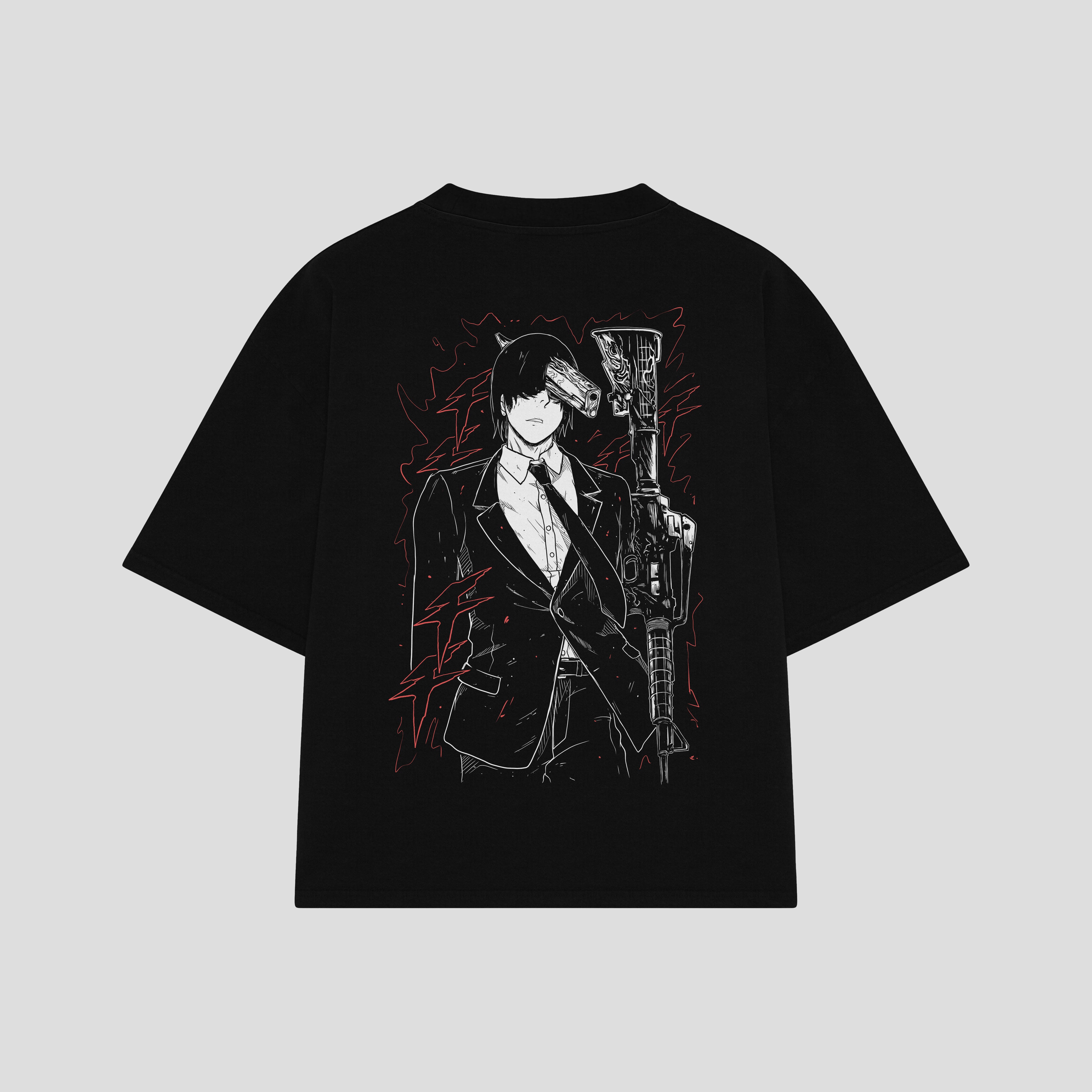 Playera streetwear premium de anime y gaming ExtraLife MX, corte boxy oversized drop shoulder heavyweight en color Deep Black y Off-White, moda urbana mexicana de culto.