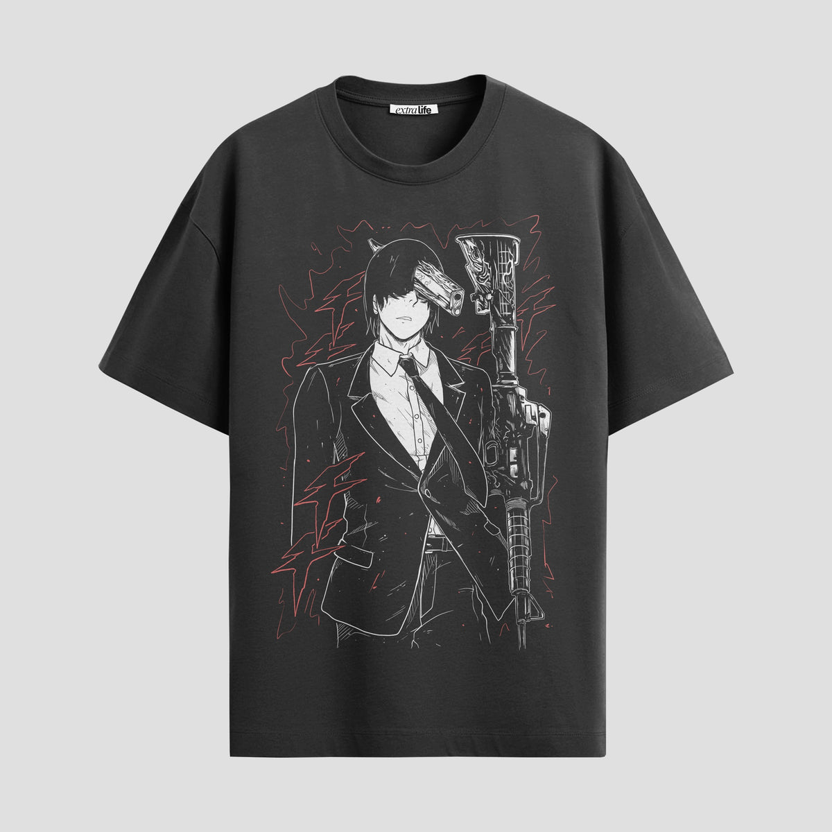 Playera urbana de anime y gaming ExtraLife MX, corte Classic Premium unisex ligero y transpirable en color Deep Black y Pure White, ropa de uso diario para gym y casual.