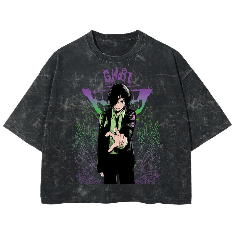 Playera streetwear premium de anime y gaming ExtraLife MX, corte boxy deluxe mineral wash heavyweight en color Acid Wash, moda urbana mexicana de culto.