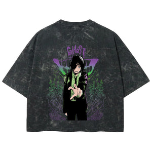 Playera streetwear premium de anime y gaming ExtraLife MX, corte boxy deluxe mineral wash heavyweight en color Acid Wash, moda urbana mexicana de culto.