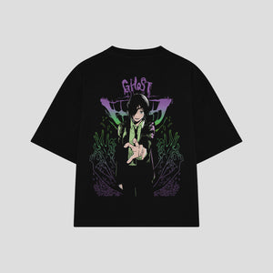 Playera streetwear premium de anime y gaming ExtraLife MX, corte boxy oversized drop shoulder heavyweight en color Deep Black y Off-White, moda urbana mexicana de culto.