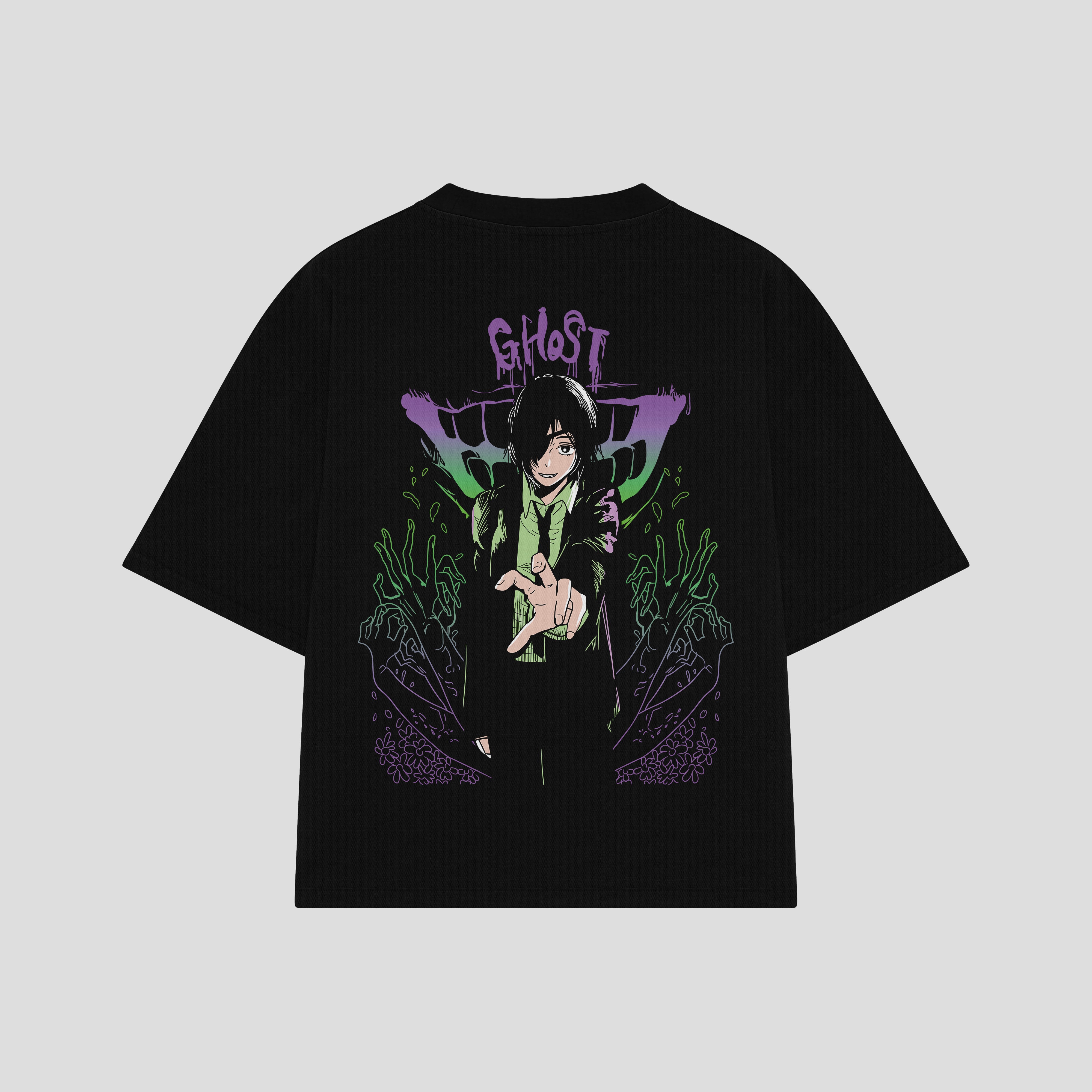 Playera streetwear premium de anime y gaming ExtraLife MX, corte boxy oversized drop shoulder heavyweight en color Deep Black y Off-White, moda urbana mexicana de culto.